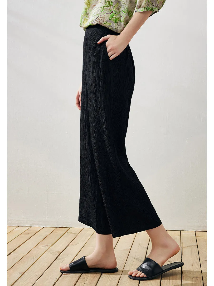 Women's Elastic Waistband Crinkled Wide Leg Pants sold by COMOBOCA product image thumbnail 3
