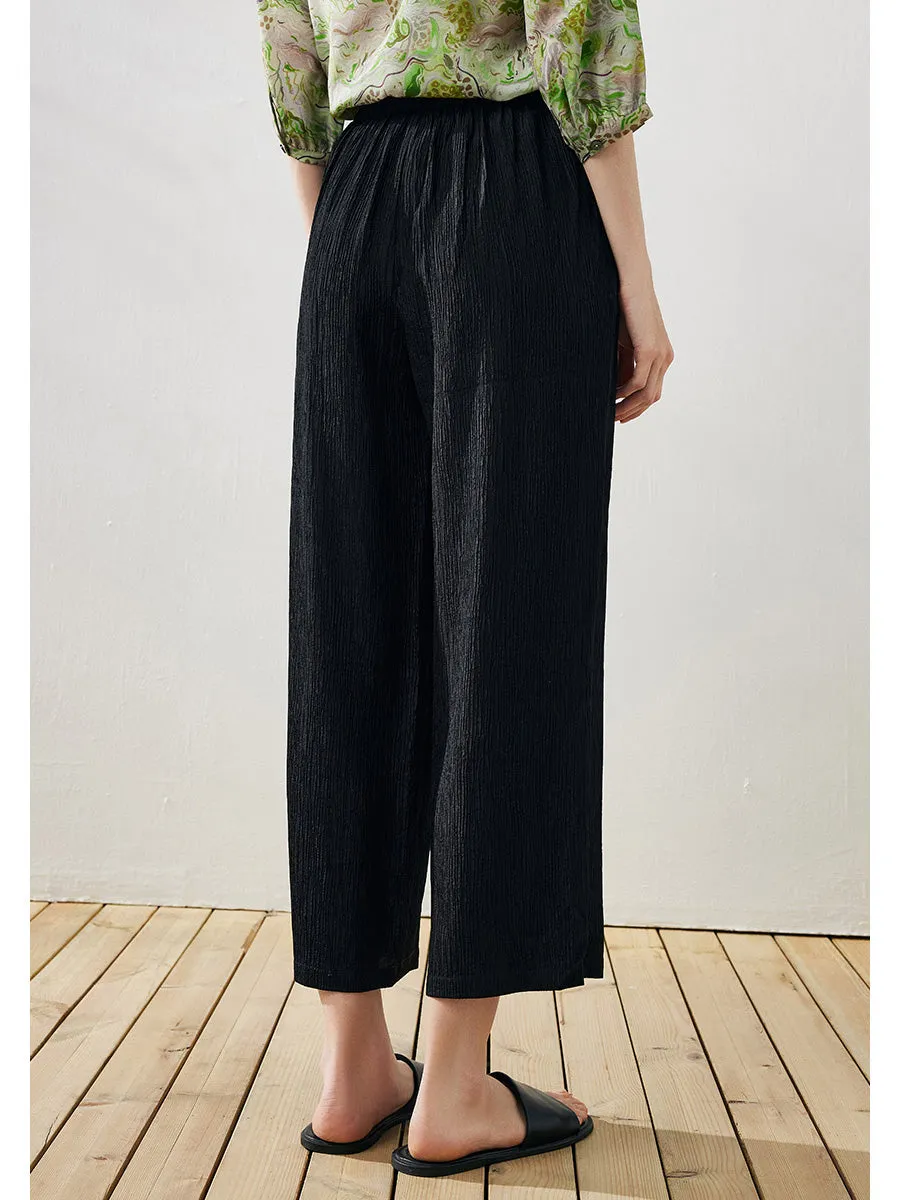 Women's Elastic Waistband Crinkled Wide Leg Pants sold by COMOBOCA product image thumbnail 2