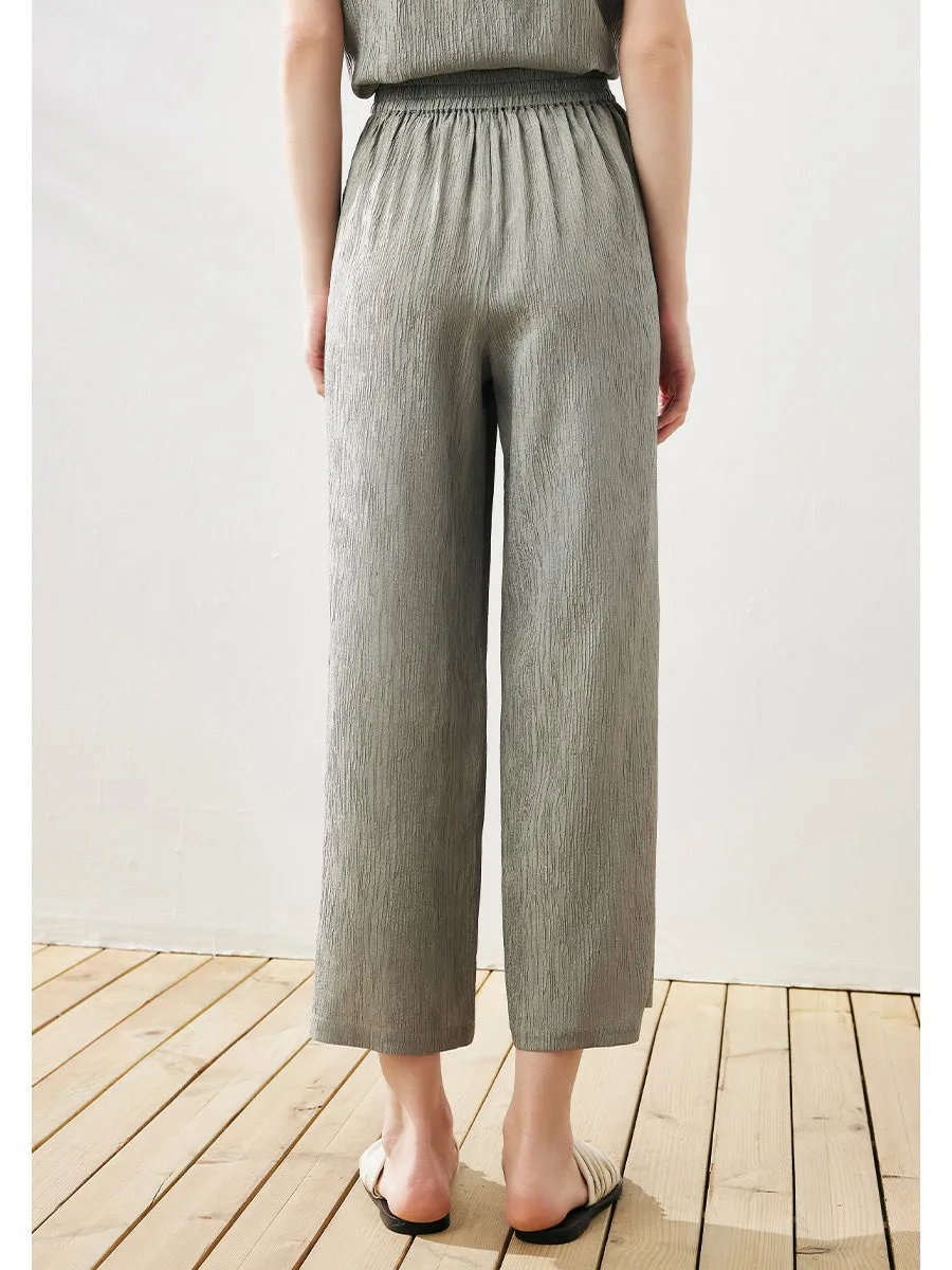 Women's Elastic Waistband Crinkled Wide Leg Pants sold by COMOBOCA product image thumbnail 5