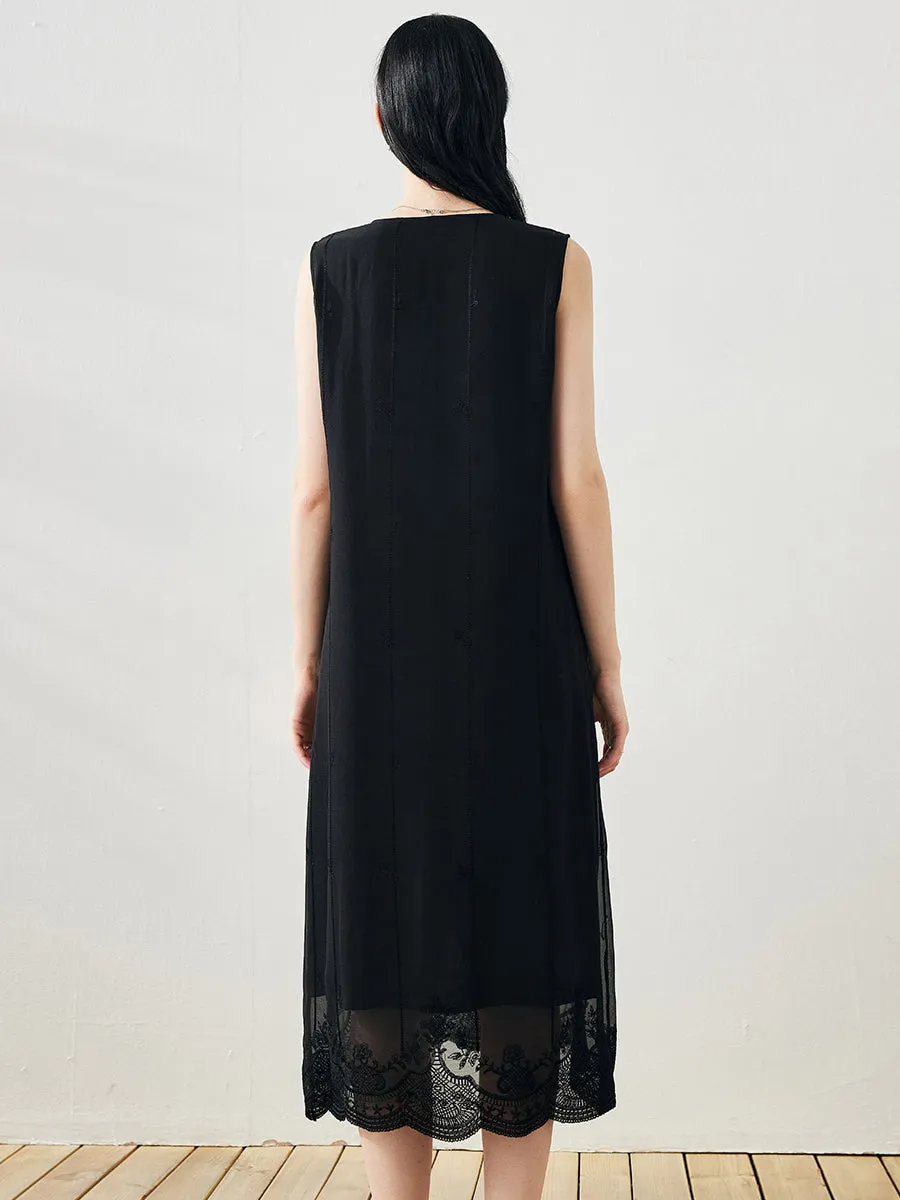 100% Mulberry Silk Women's Lace Trimmed Dress sold by COMOBOCA product image thumbnail 4