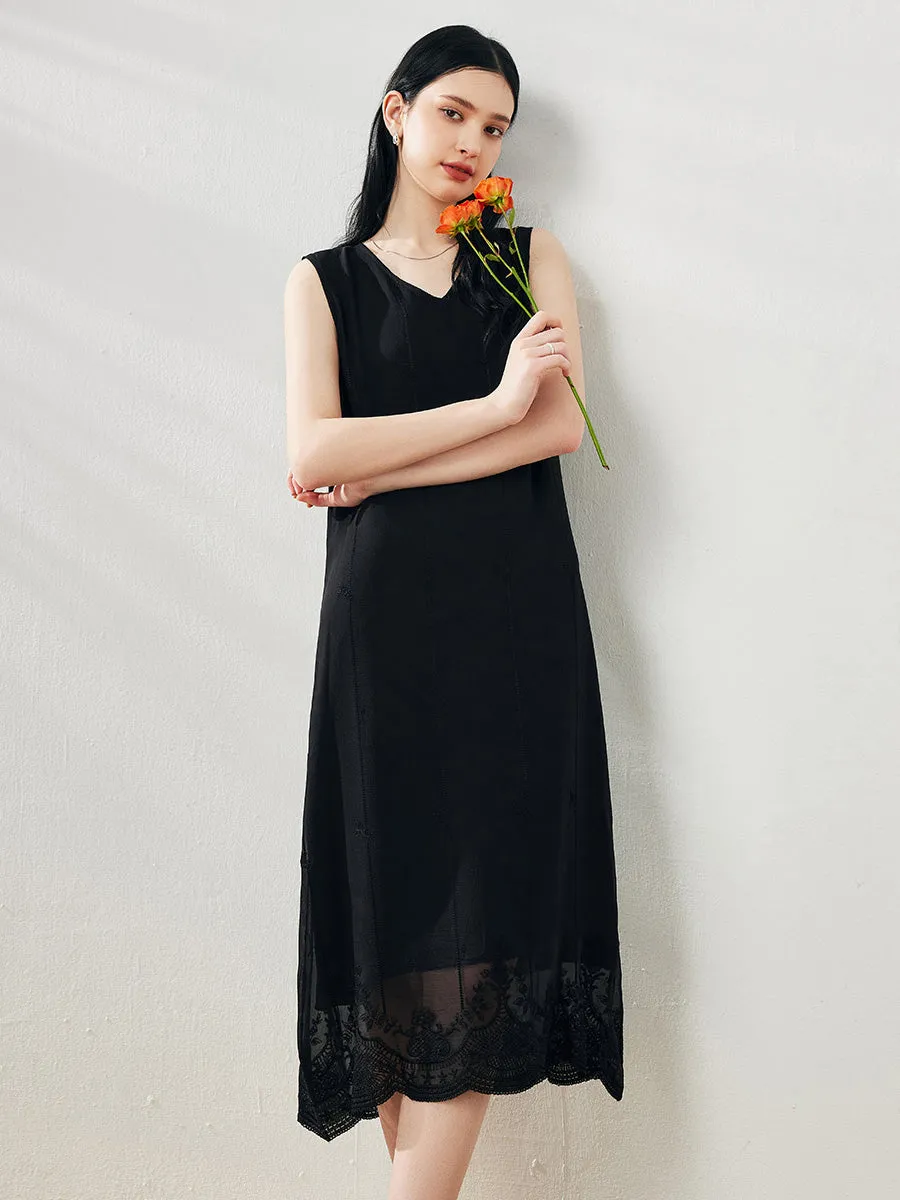 100% Mulberry Silk Women's Lace Trimmed Dress sold by COMOBOCA product image thumbnail 3