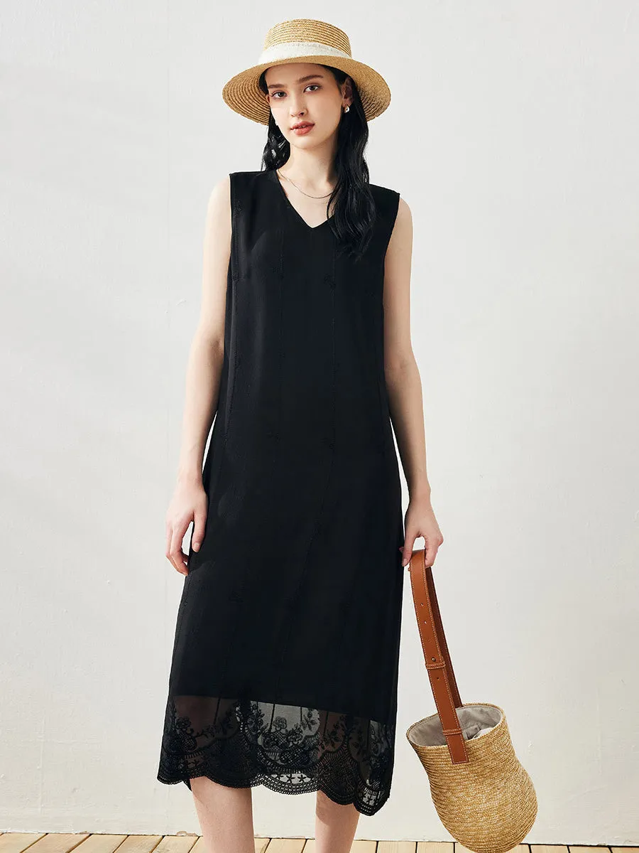 100% Mulberry Silk Women's Lace Trimmed Dress sold by COMOBOCA