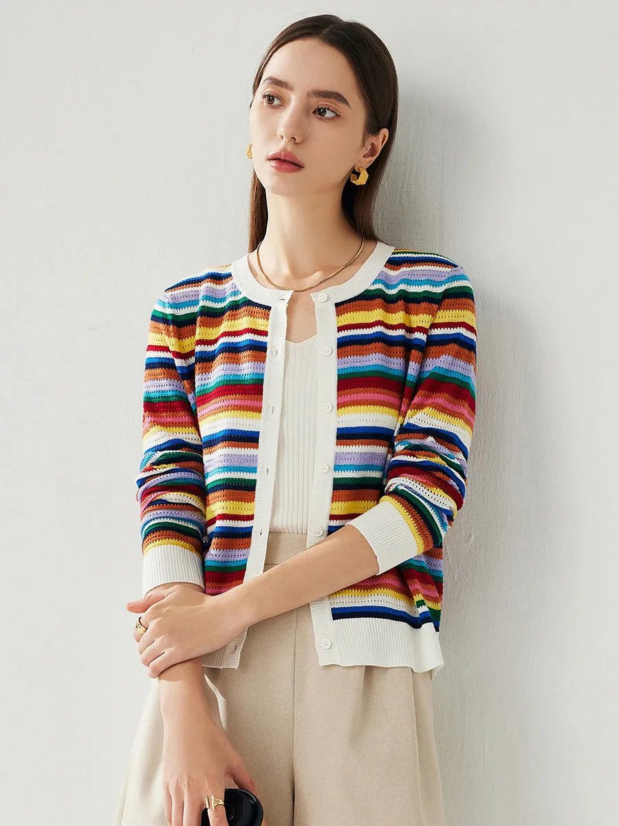 Women's Ribbed Rainbow Striped Knit Cardigan sold by COMOBOCA product image thumbnail 3
