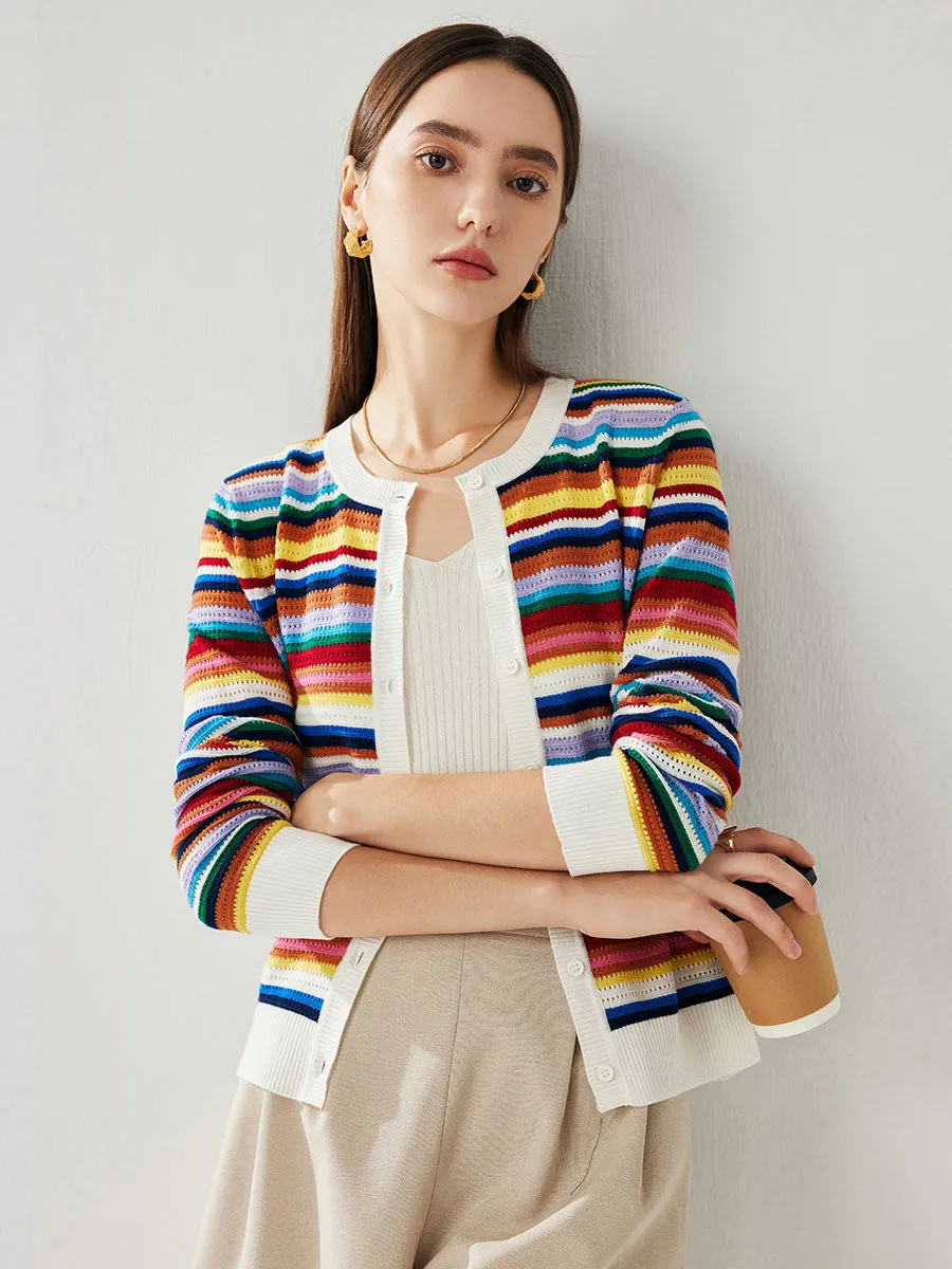 Women's Ribbed Rainbow Striped Knit Cardigan sold by COMOBOCA product image thumbnail 5