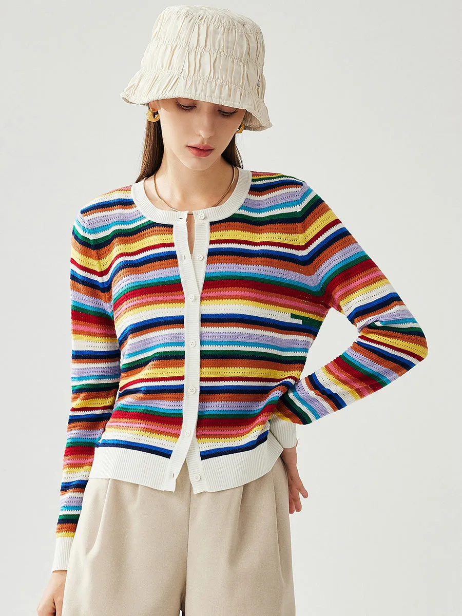 Women's Ribbed Rainbow Striped Knit Cardigan sold by COMOBOCA product image thumbnail 2