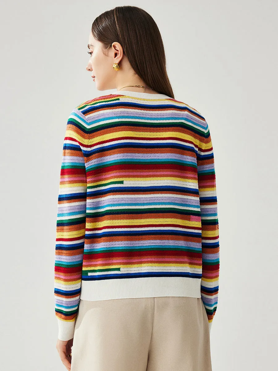 Women's Ribbed Rainbow Striped Knit Cardigan sold by COMOBOCA product image thumbnail 4