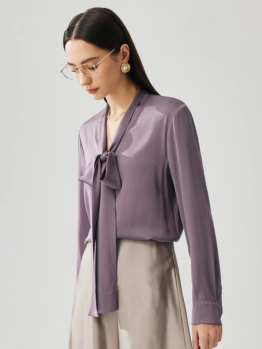 Women's Silk Chic Button Cuffs Tie-Neck Blouse sold by COMOBOCA product image thumbnail 2