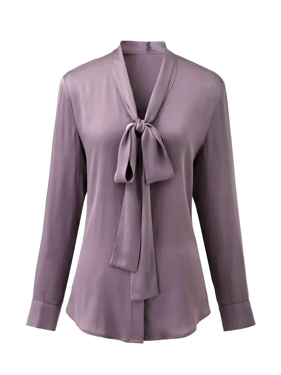 Women's Silk Chic Button Cuffs Tie-Neck Blouse sold by COMOBOCA product image thumbnail 5
