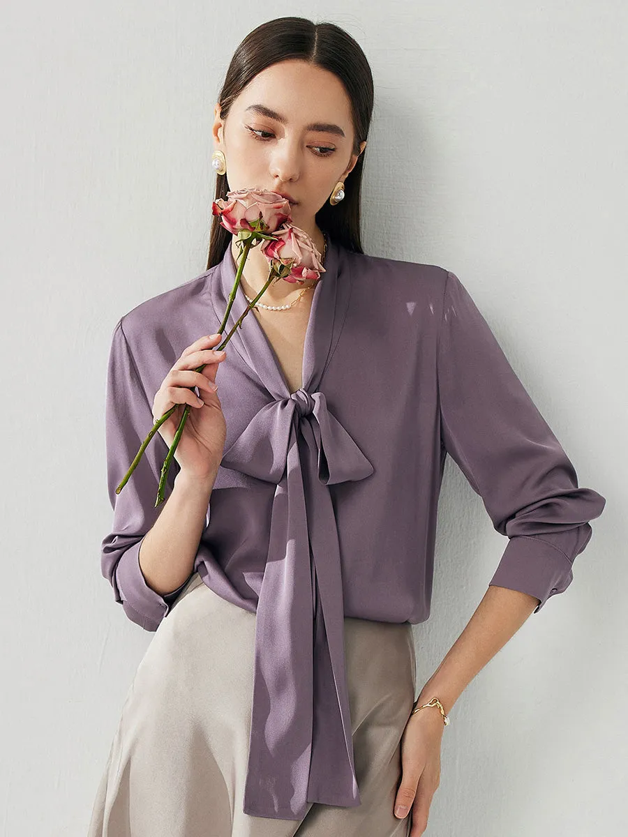 Women's Silk Chic Button Cuffs Tie-Neck Blouse sold by COMOBOCA product image thumbnail 3