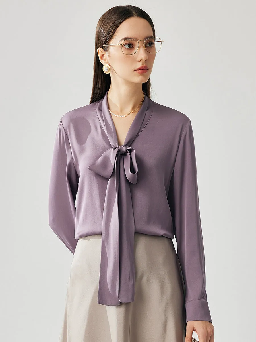 Women's Silk Chic Button Cuffs Tie-Neck Blouse sold by COMOBOCA