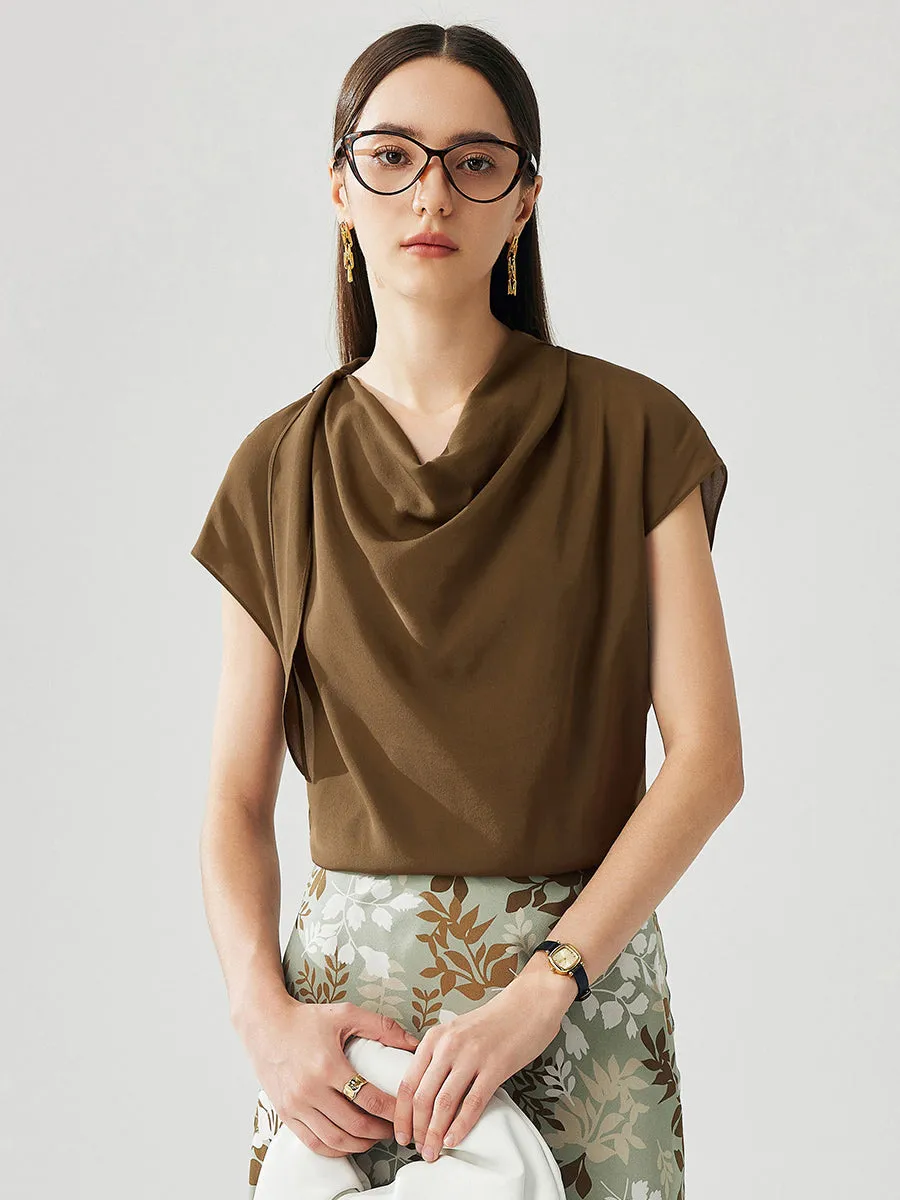 100% Mulberry Silk Women's Draped Cowl Neck Blouse sold by COMOBOCA