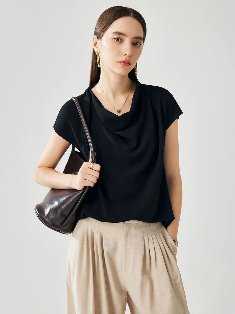 100% Mulberry Silk Women's Draped Cowl Neck Blouse sold by COMOBOCA product image thumbnail 5