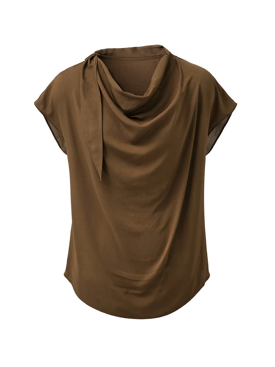 100% Mulberry Silk Women's Draped Cowl Neck Blouse sold by COMOBOCA product image thumbnail 3