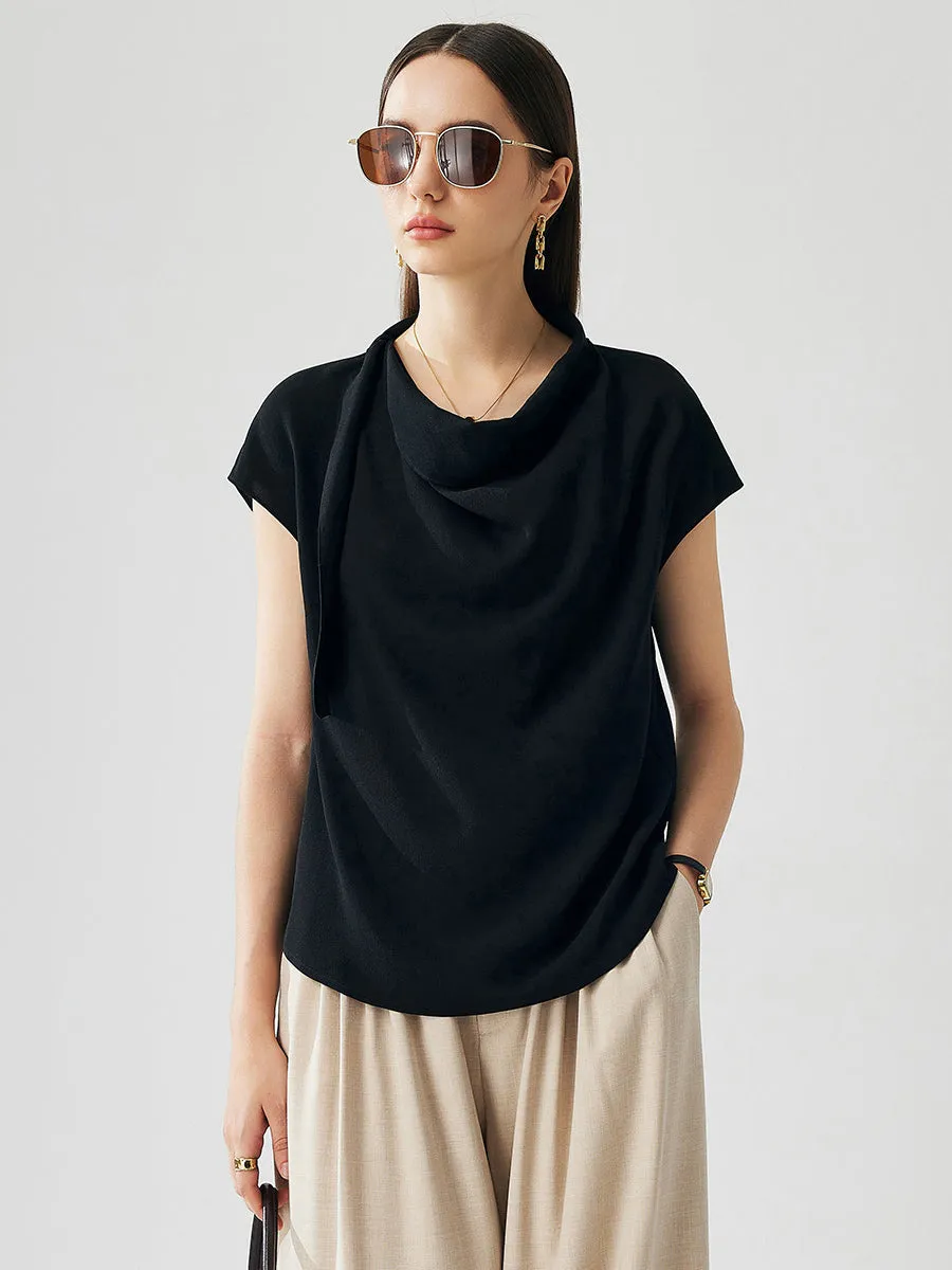 100% Mulberry Silk Women's Draped Cowl Neck Blouse sold by COMOBOCA product image thumbnail 4