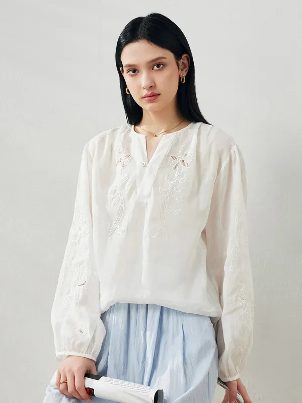 100% Ramie Women's Embroidered Button Blouse sold by COMOBOCA