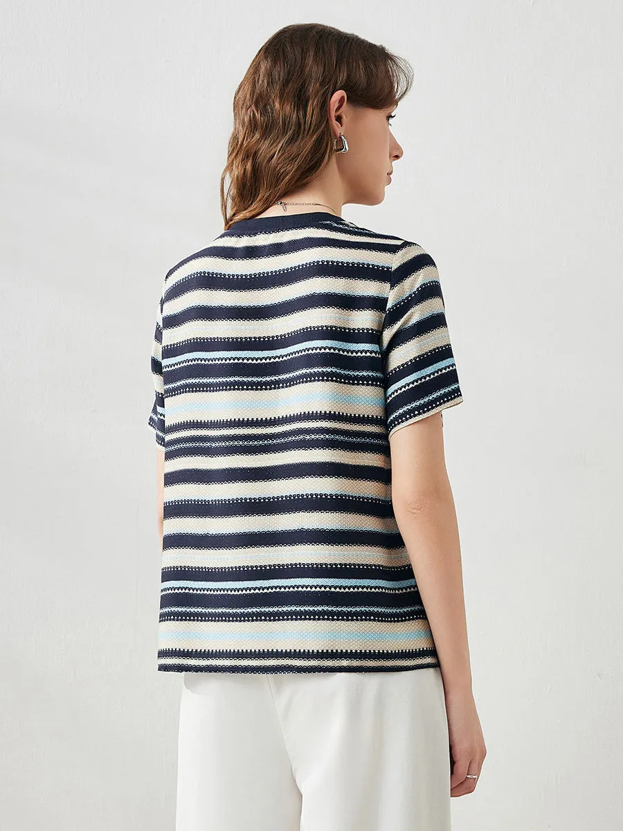 Women's Striped Woven Ribbed T-Shirt sold by COMOBOCA product image thumbnail 2