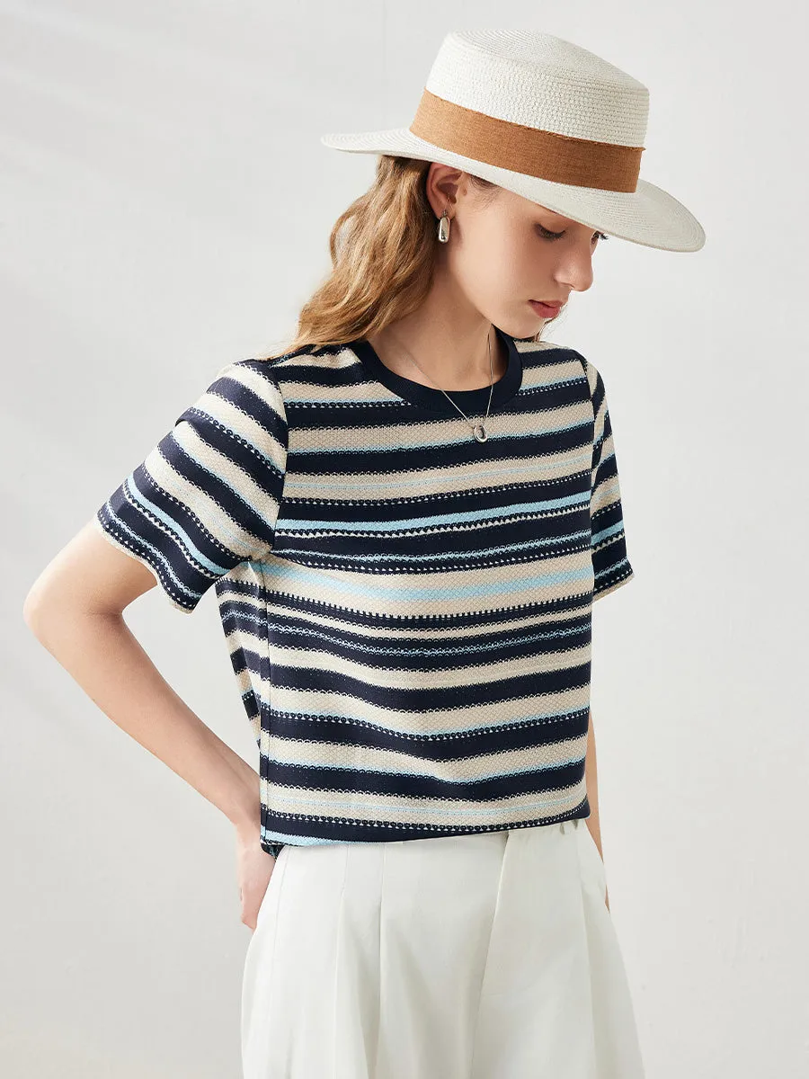 Women's Striped Woven Ribbed T-Shirt sold by COMOBOCA product image thumbnail 3