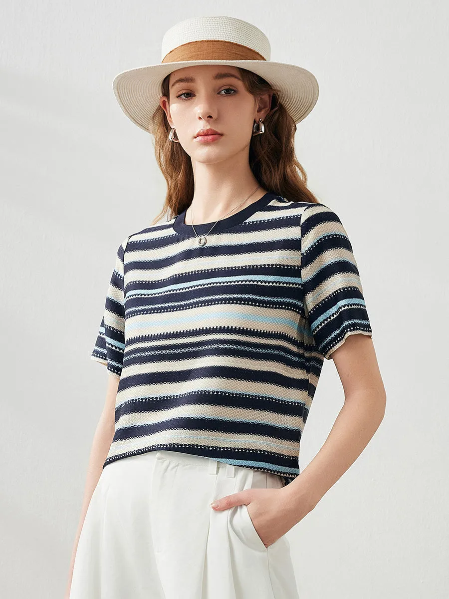 Women's Striped Woven Ribbed T-Shirt sold by COMOBOCA product image thumbnail 4