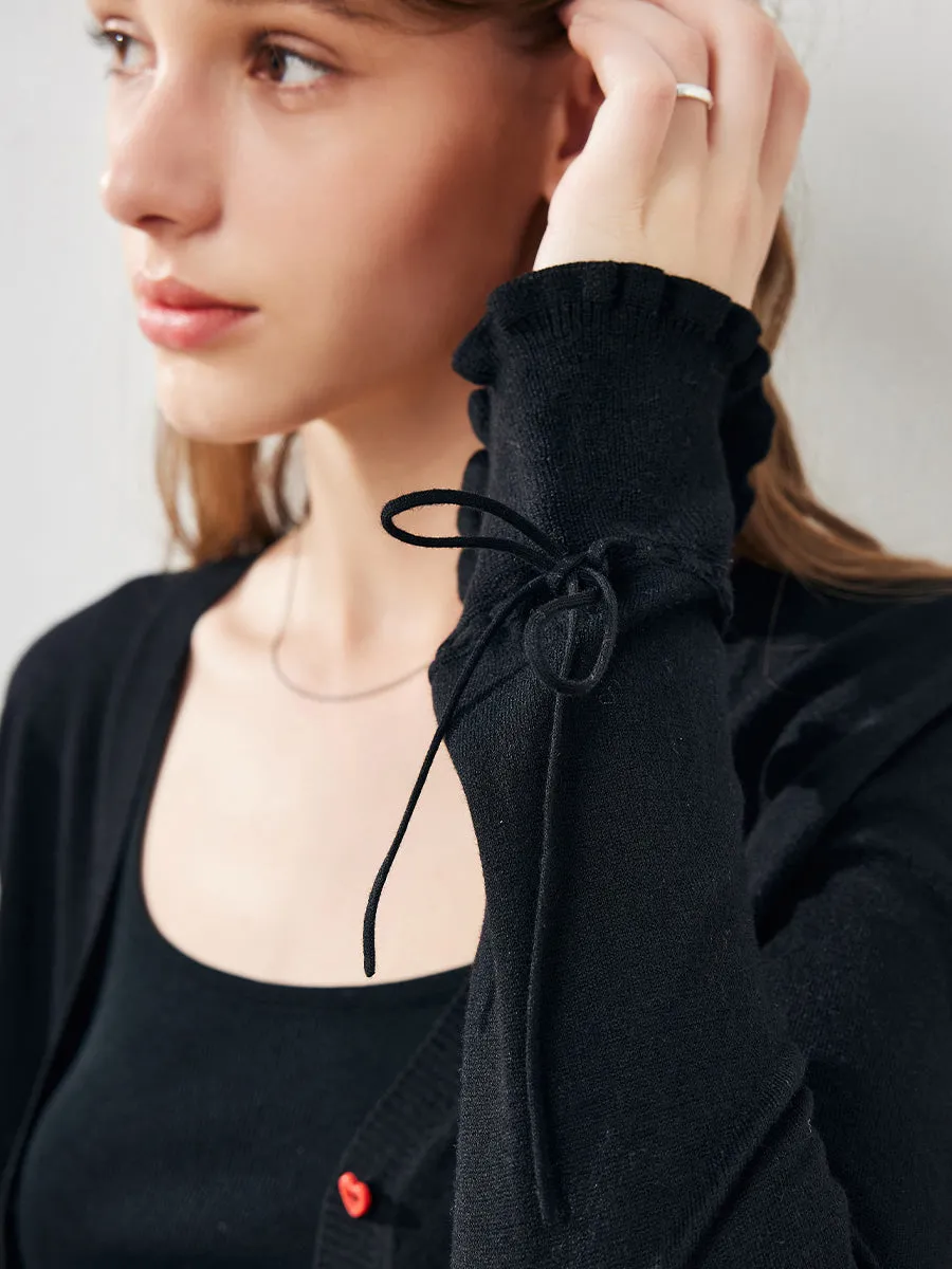 Women's Heart Button Cropped Ruffle Bell Cardigan sold by COMOBOCA product image thumbnail 5