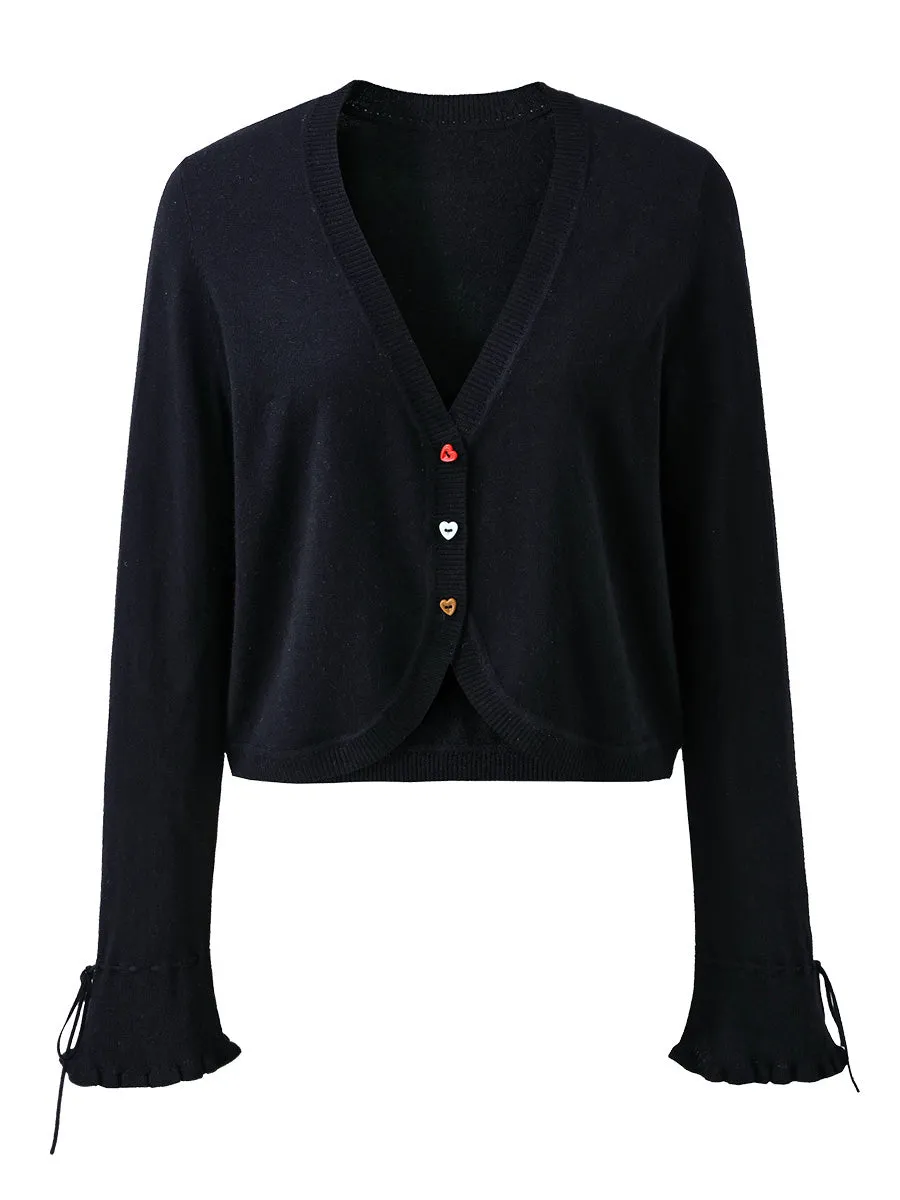 Women's Heart Button Cropped Ruffle Bell Cardigan sold by COMOBOCA product image thumbnail 4