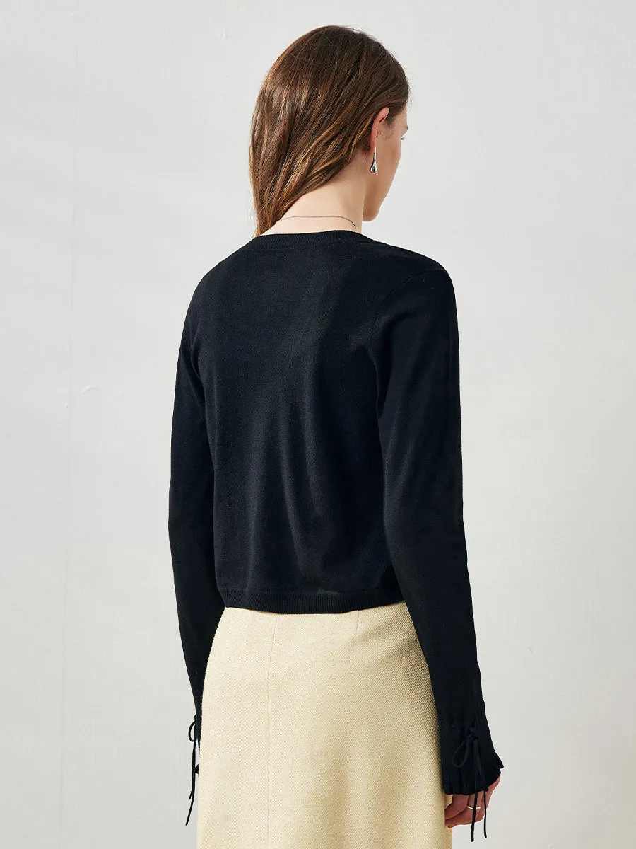 Women's Heart Button Cropped Ruffle Bell Cardigan sold by COMOBOCA product image thumbnail 2