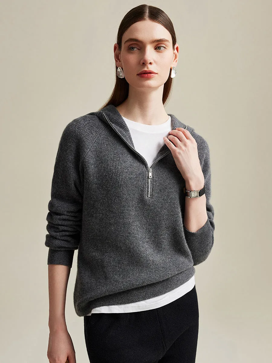 100% Cashmere Women's Zip-Up Ribbed Hoodie sold by COMOBOCA product image thumbnail 5