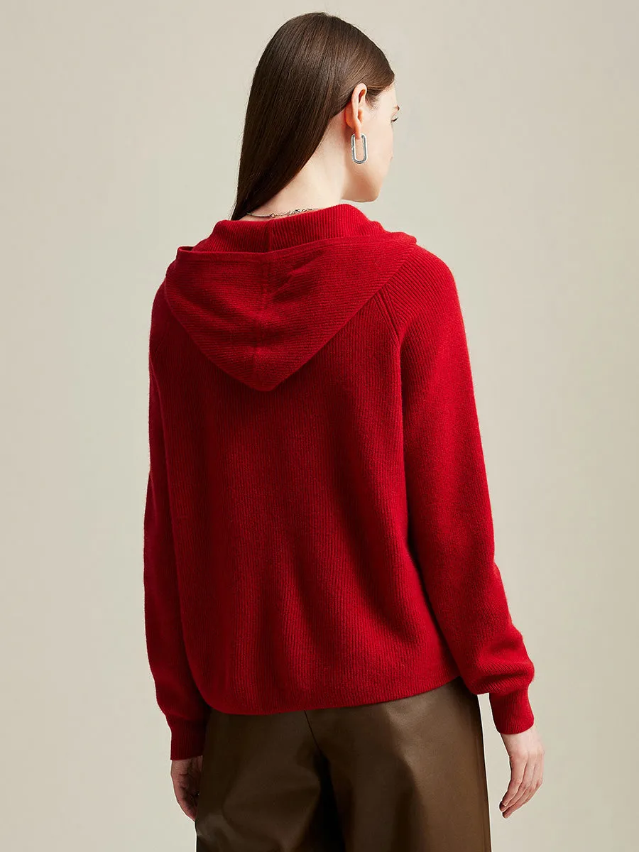 100% Cashmere Women's Zip-Up Ribbed Hoodie sold by COMOBOCA product image thumbnail 4