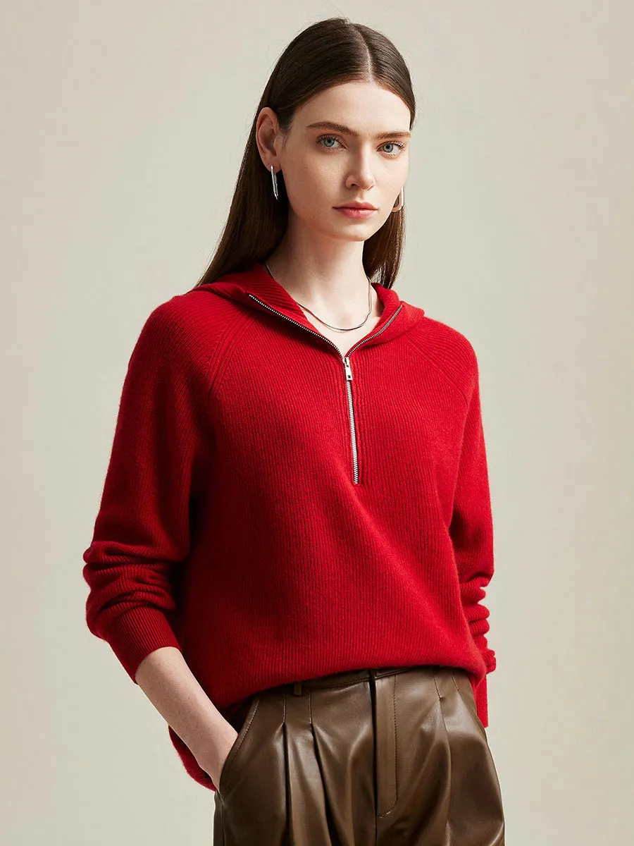 100% Cashmere Women's Zip-Up Ribbed Hoodie sold by COMOBOCA product image thumbnail 2