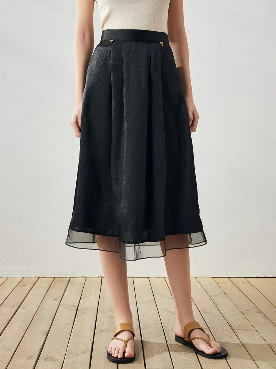 100% Mulberry Silk Women's Pleated Sheer Hemline Skirt sold by COMOBOCA product image thumbnail 4