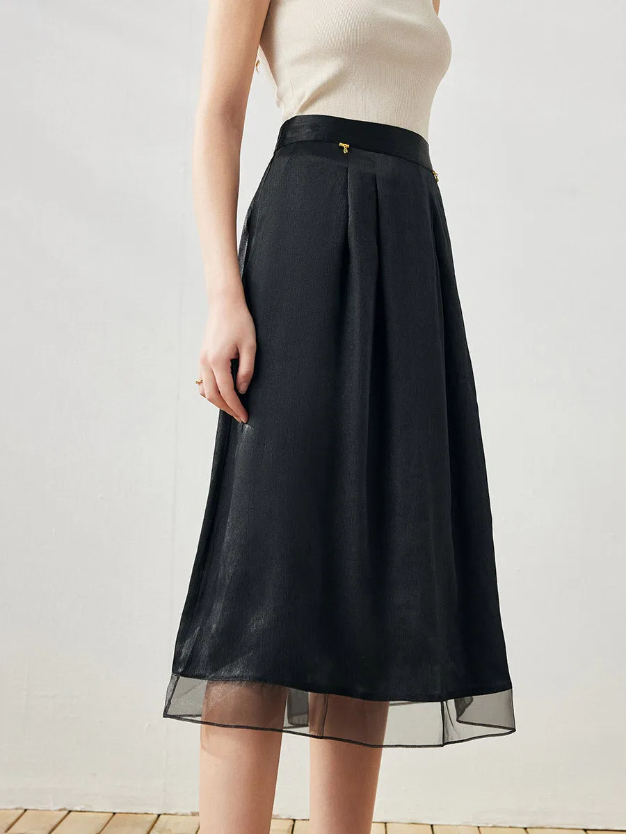 100% Mulberry Silk Women's Pleated Sheer Hemline Skirt sold by COMOBOCA product image thumbnail 3