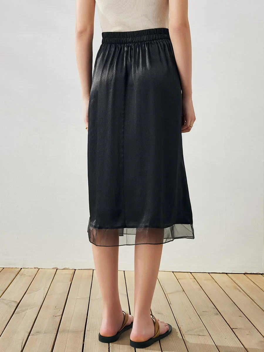 100% Mulberry Silk Women's Pleated Sheer Hemline Skirt sold by COMOBOCA product image thumbnail 5