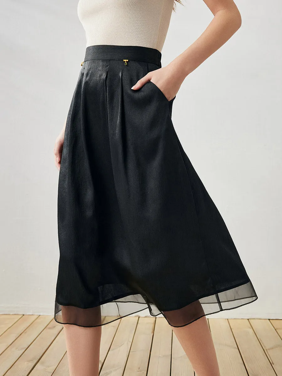 100% Mulberry Silk Women's Pleated Sheer Hemline Skirt sold by COMOBOCA