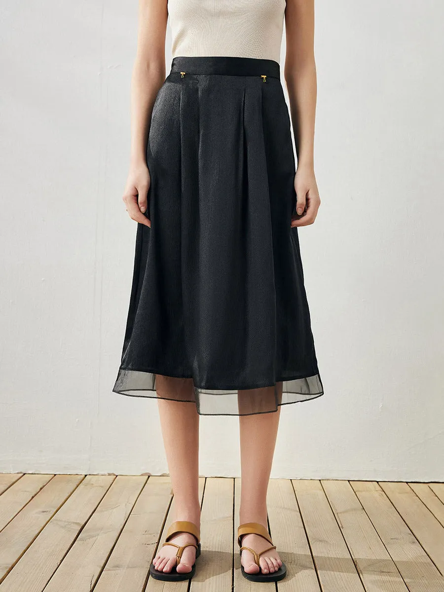 100% Mulberry Silk Women's Pleated Sheer Hemline Skirt sold by COMOBOCA product image thumbnail 2