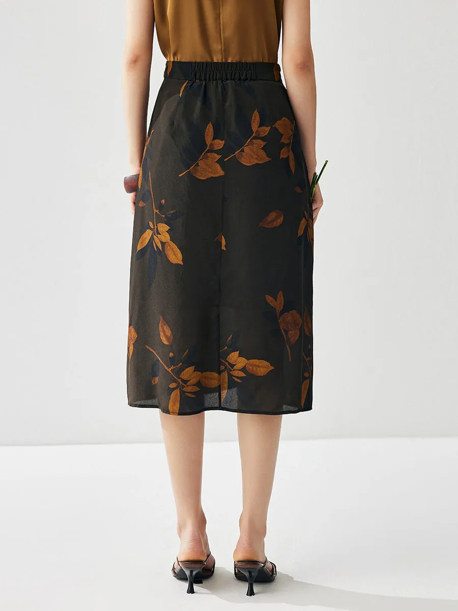 Women's Floral Elastic Waistband A-line Midi Skirt sold by COMOBOCA product image thumbnail 2