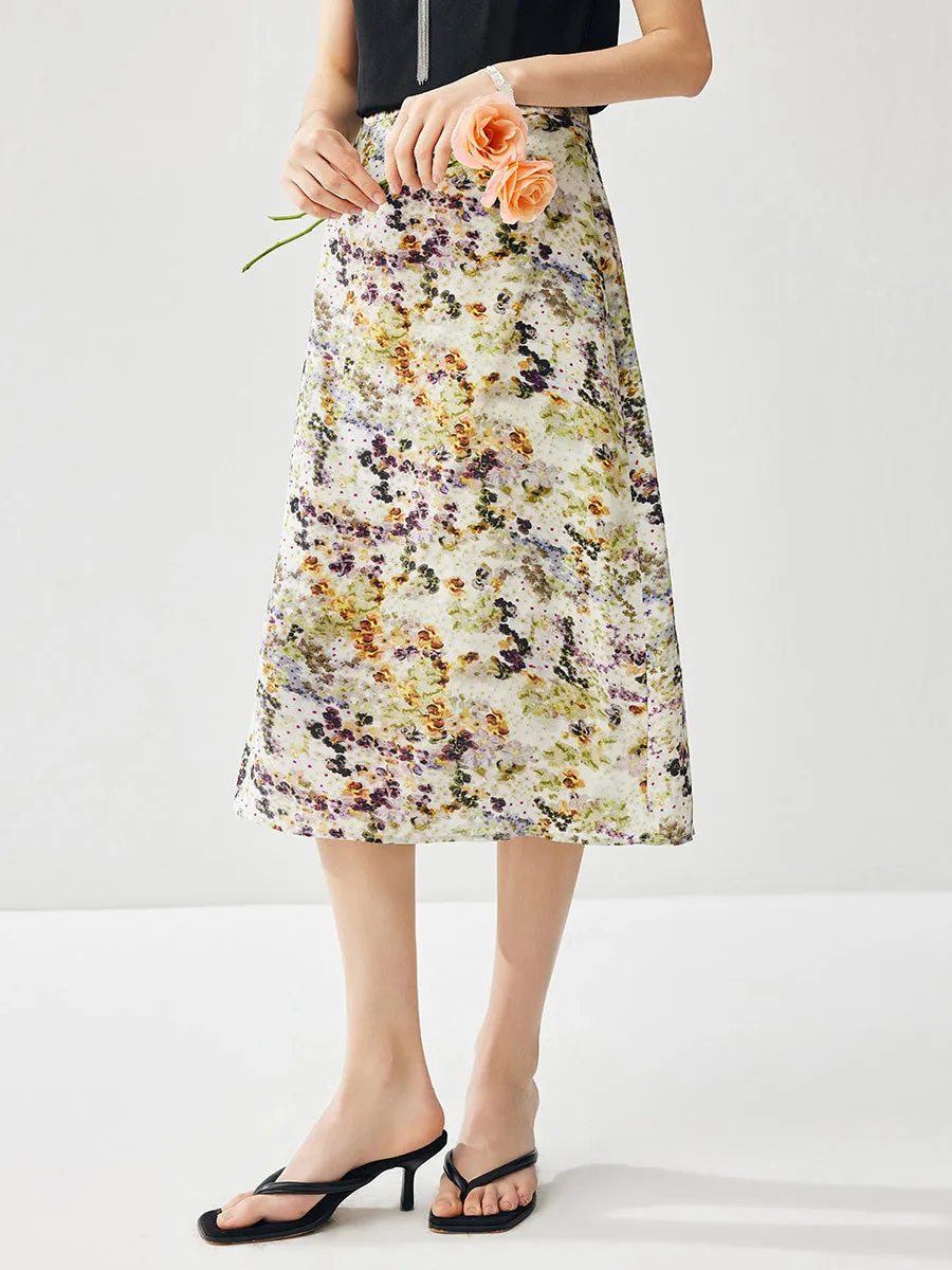 Women's Floral Elastic Waistband A-line Midi Skirt sold by COMOBOCA product image thumbnail 5