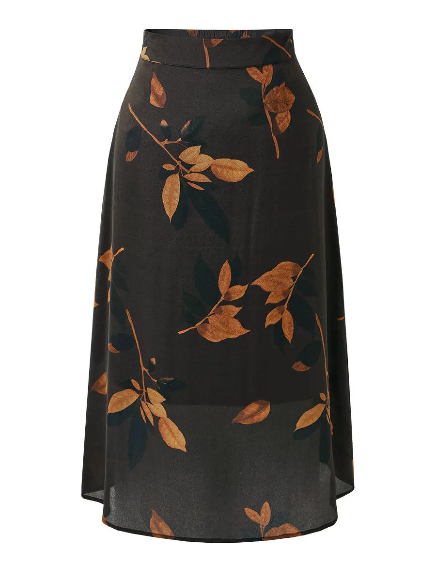 Women's Floral Elastic Waistband A-line Midi Skirt sold by COMOBOCA product image thumbnail 4