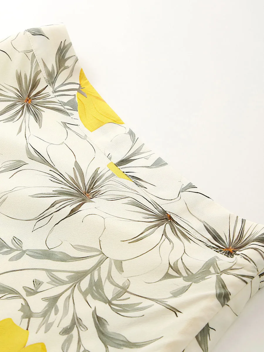 100% Mulberry Silk Women's Floral A-Line Midi Skirt sold by COMOBOCA product image thumbnail 4