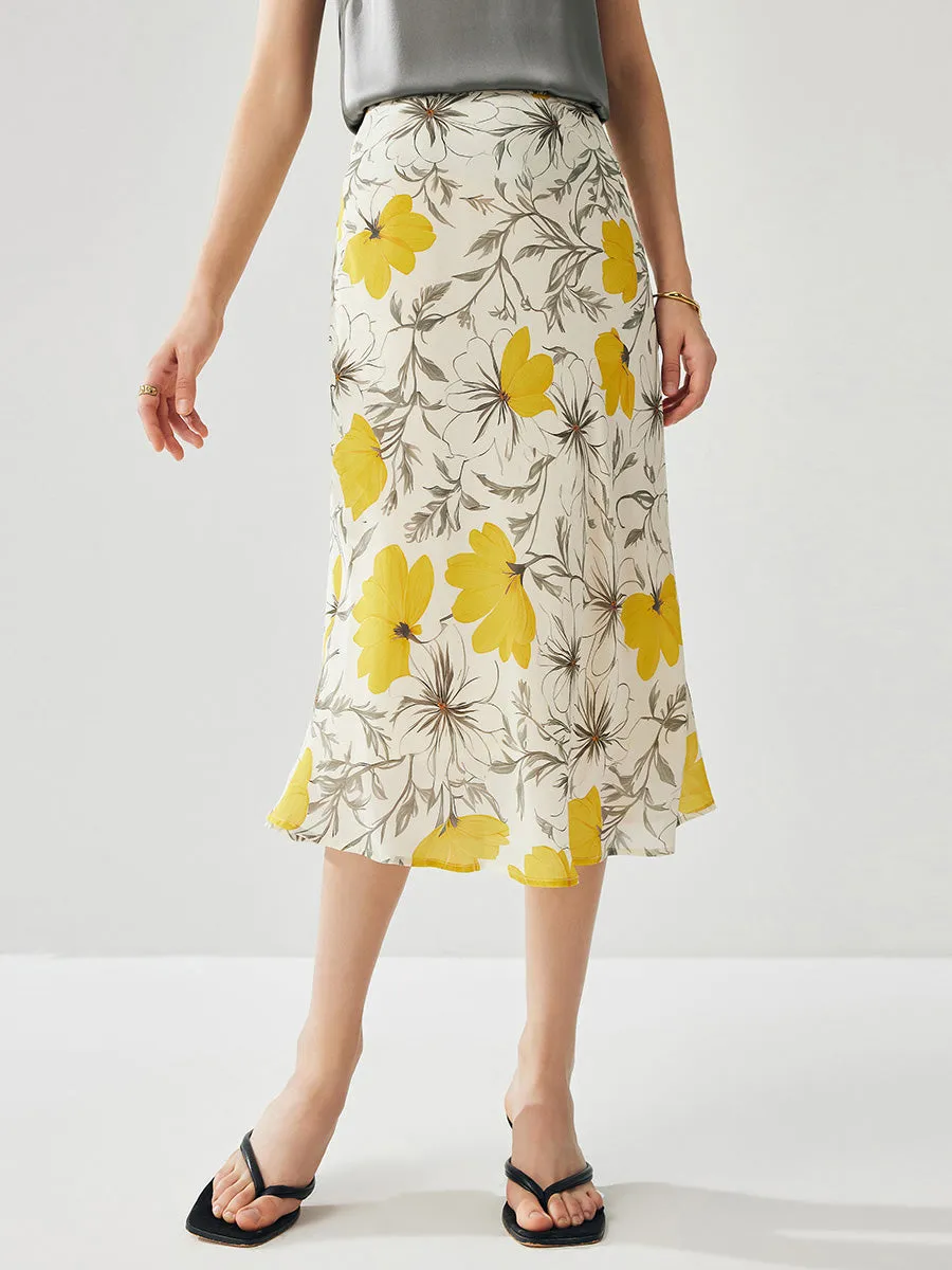 100% Mulberry Silk Women's Floral A-Line Midi Skirt sold by COMOBOCA