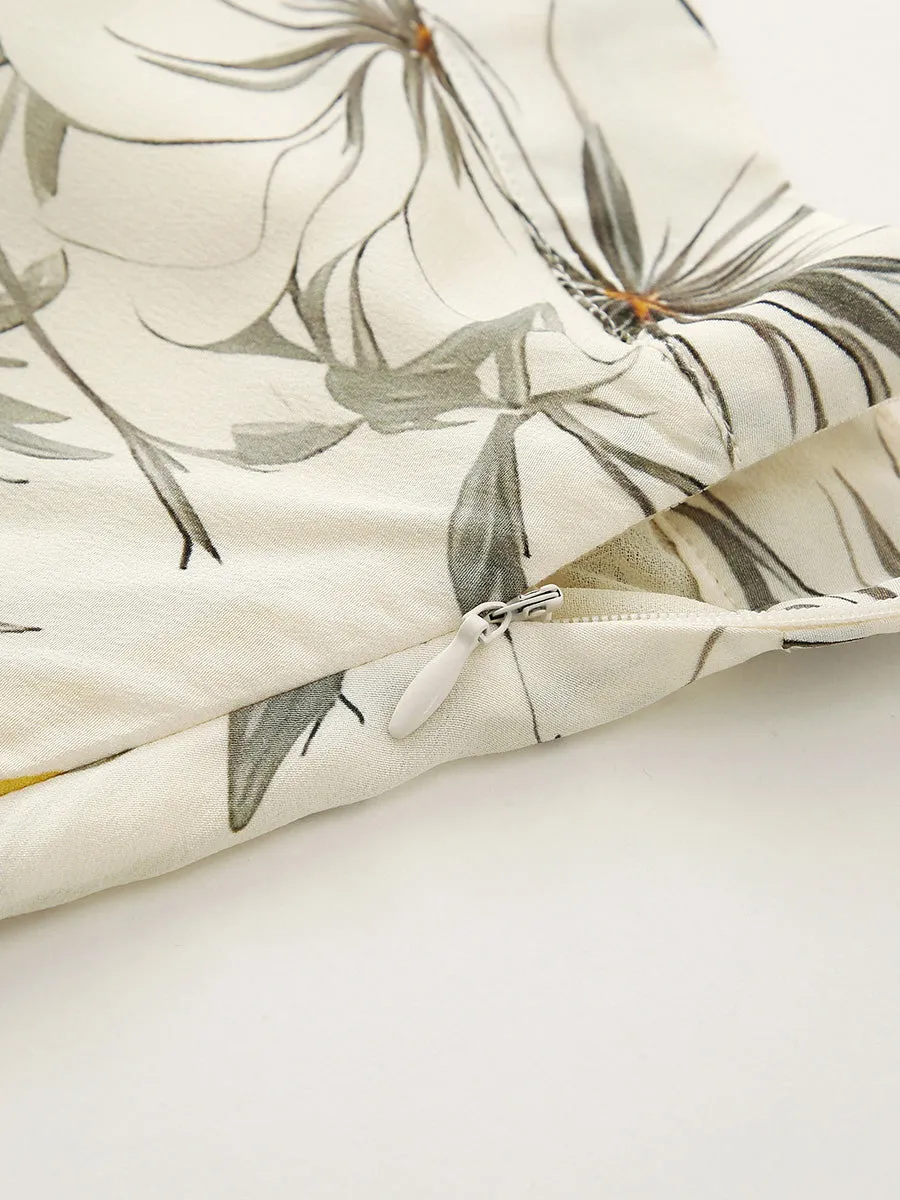 100% Mulberry Silk Women's Floral A-Line Midi Skirt sold by COMOBOCA product image thumbnail 5