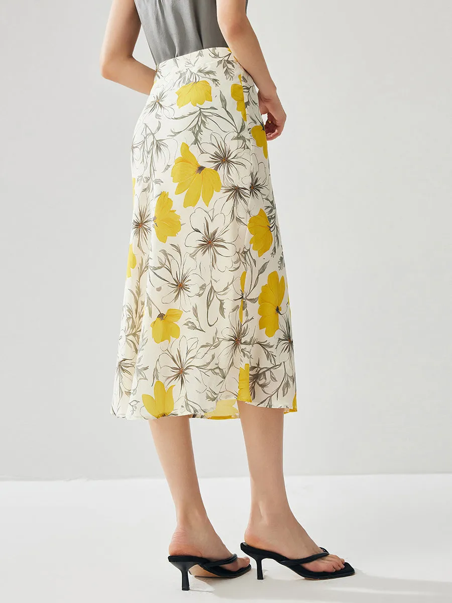 100% Mulberry Silk Women's Floral A-Line Midi Skirt sold by COMOBOCA product image thumbnail 2