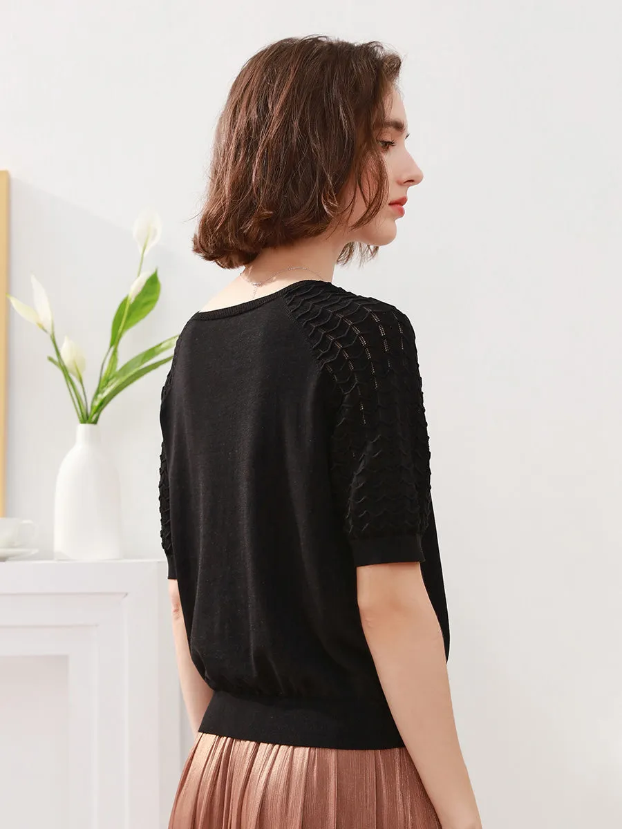 100% Mulberry Silk Women's Textured T-Shirt sold by COMOBOCA product image thumbnail 3