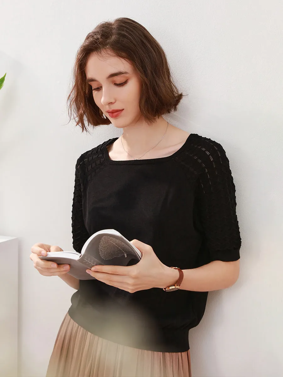 100% Mulberry Silk Women's Textured T-Shirt sold by COMOBOCA product image thumbnail 4