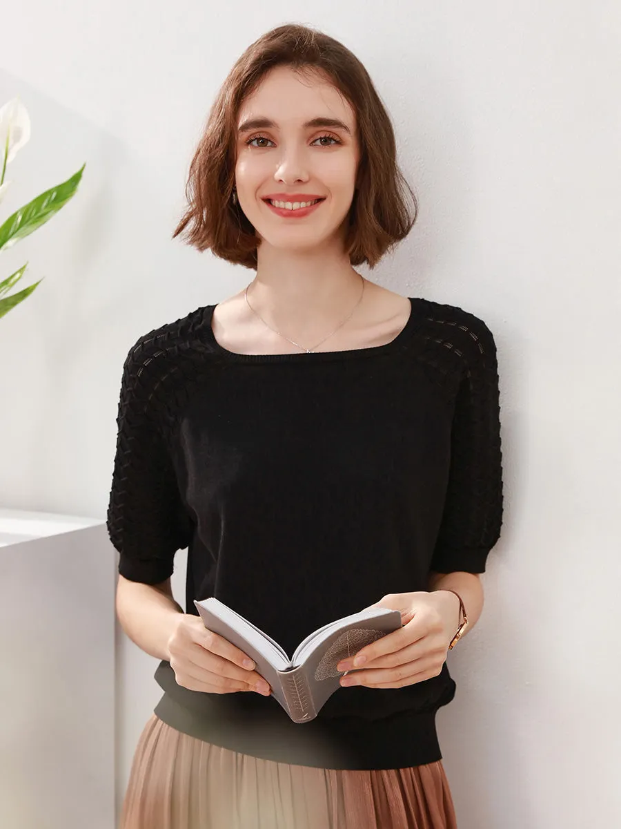 100% Mulberry Silk Women's Textured T-Shirt sold by COMOBOCA