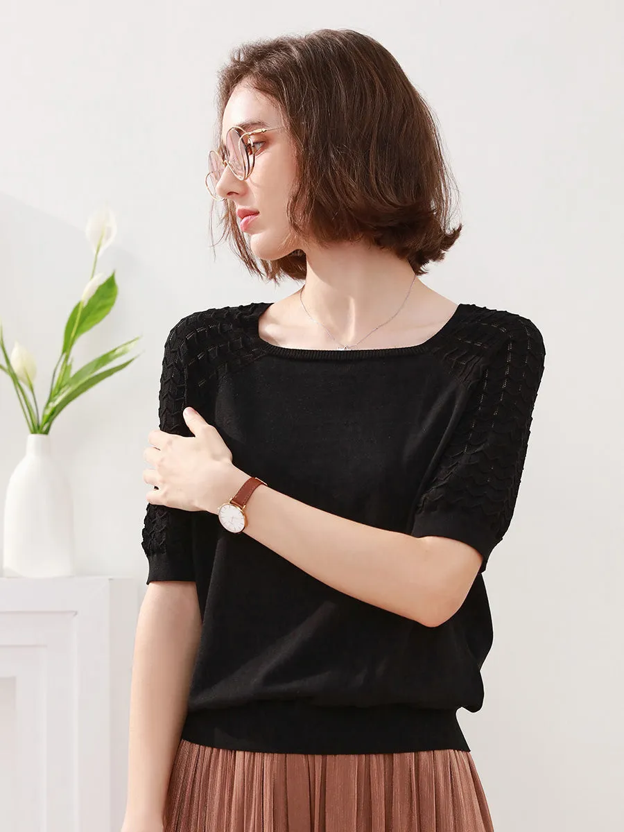 100% Mulberry Silk Women's Textured T-Shirt sold by COMOBOCA product image thumbnail 2