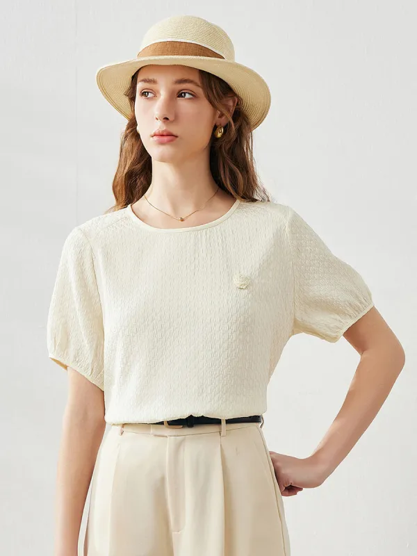 Women's Textured Floral Accent T-Shirt sold by COMOBOCA