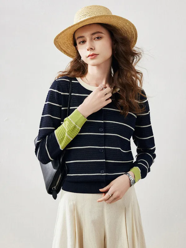 Women's Striped Ribbed Button Down Cardigan sold by COMOBOCA