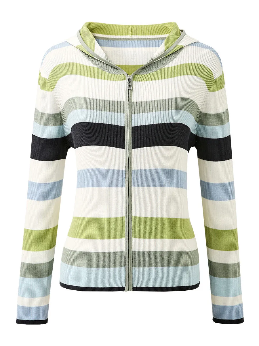Women's Versatile Striped Zip-Up Hoodie Cardigan sold by COMOBOCA product image thumbnail 4