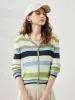 Women's Versatile Striped Zip-Up Hoodie Cardigan sold by COMOBOCA