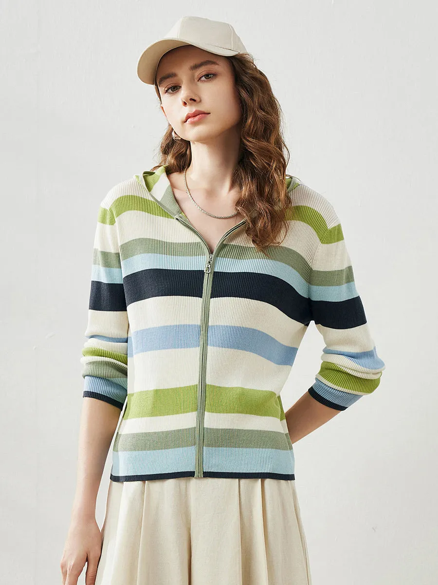 Women's Versatile Striped Zip-Up Hoodie Cardigan sold by COMOBOCA