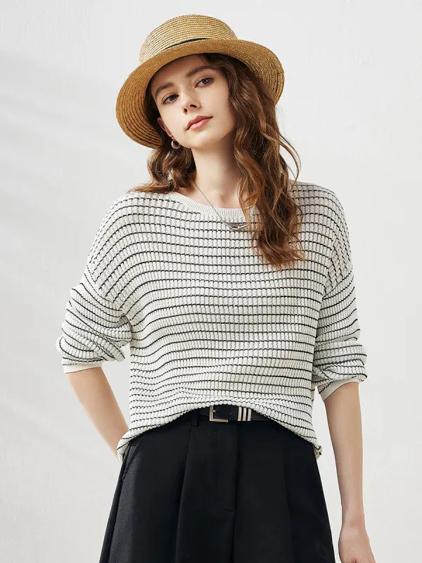 Women's Striped Knit Pullover Sweater sold by COMOBOCA